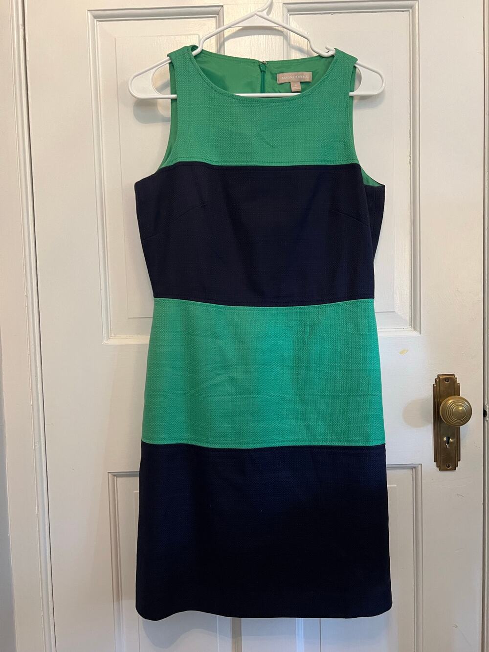 Banana Republic Navy Blue Green Colorblock Stripe Sheath Dress Sleeveless Wom 6